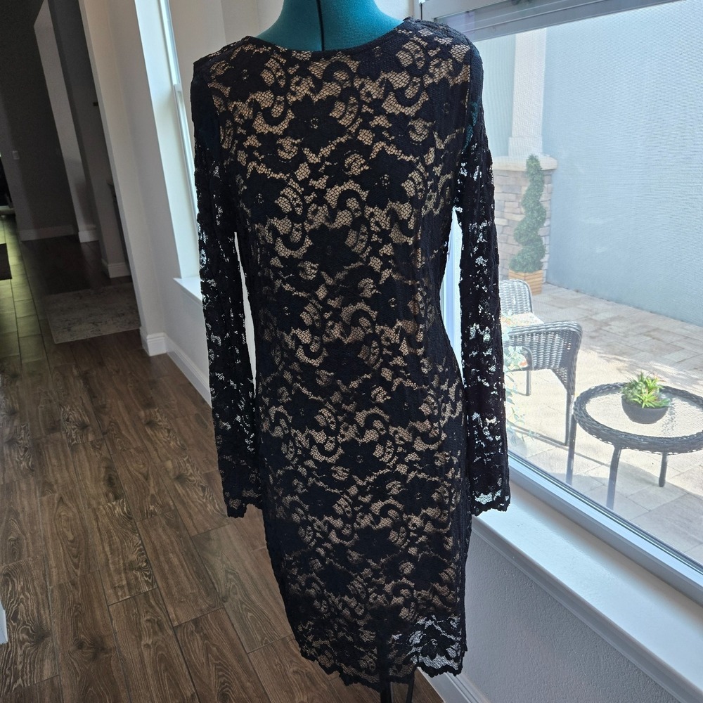 Karen Kane NWT Womens Black Lace Nude Lining Dress Size L / XL Whimsigoth
